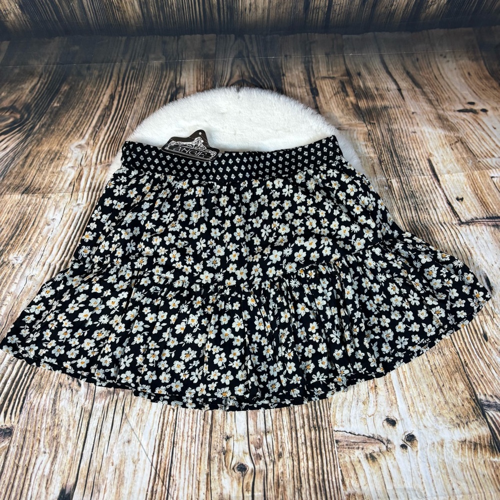 Angie Black Floral Tiered Skater Skirt